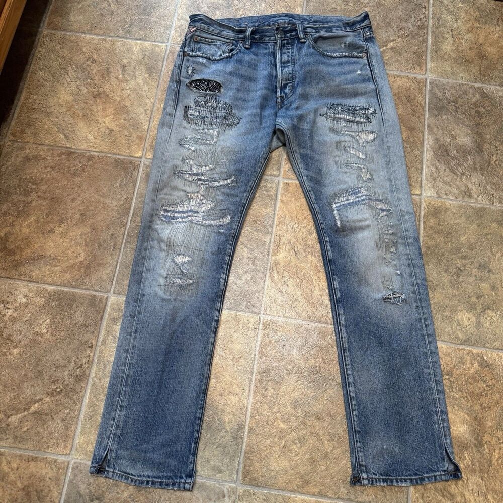 Denim & Supply Ralph Lauren Distressed Patched Slim Jeans 32/32